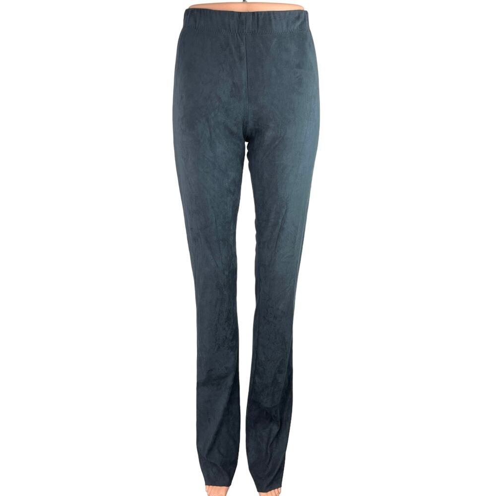 Pinko Faux Suede Women's Blue High Rise Elastic Waisted Tall Trouser Pant Size M